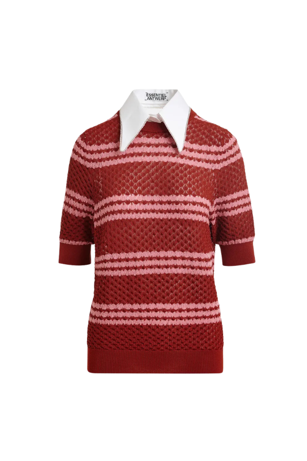 Jantasy Pullover with Collar in Burned Red