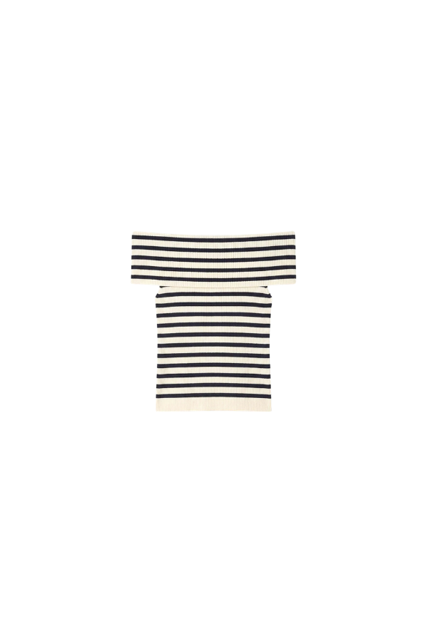 Twist T-shirt navy blue with ribbed knit stripes