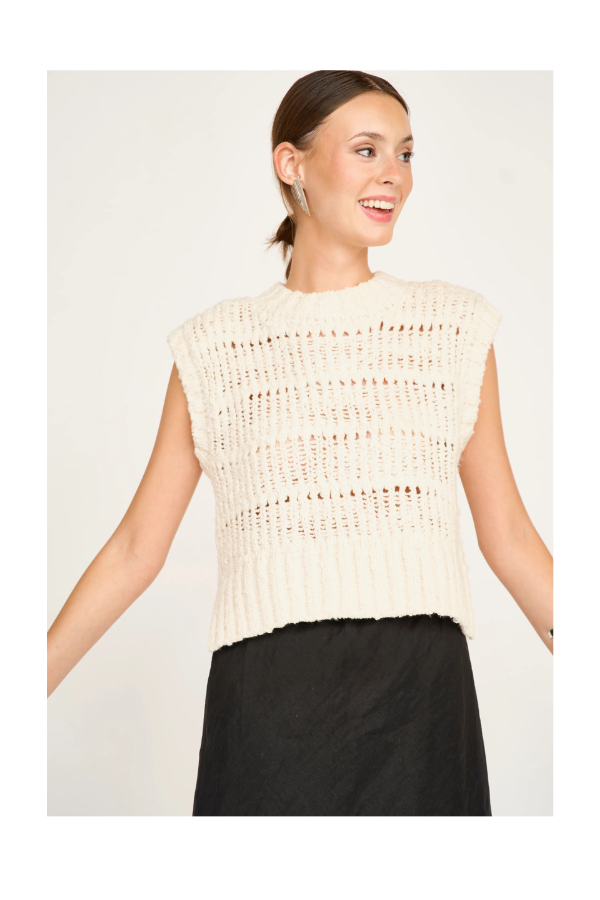 Marin Ladderstitch Knit Vest in Cream