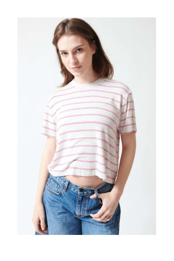 Shrunken Boy Tee in Heather Pink Stripe