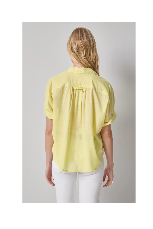 Elbow Sleeve Button Down in Lemon