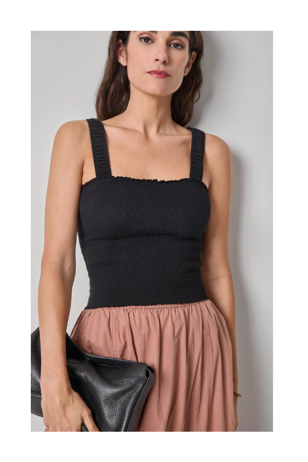 Organic Smocked Tank in Black