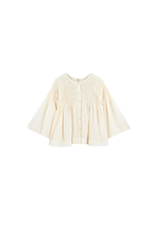 Ynez Hand Smocked Blouse in Cream