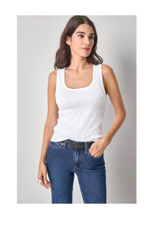 Striped Wide Strap Tank in White