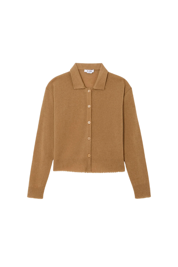 The Loose Polo Cardigan in Toffee