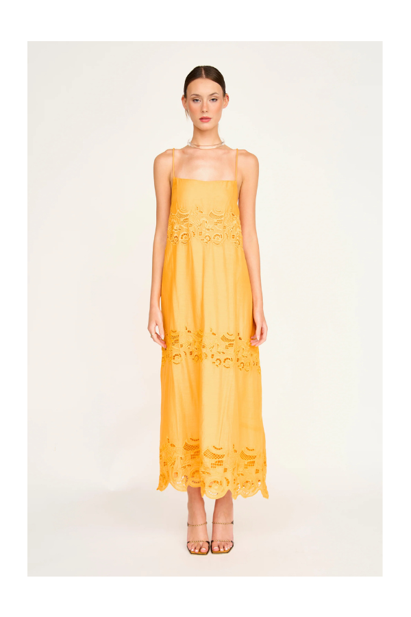 Ilio Dress in Marigold Embroidered Deco