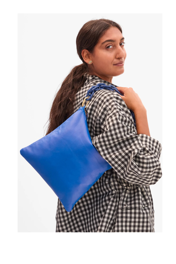 Foldover Clutch with Tabs in Electric Blue
