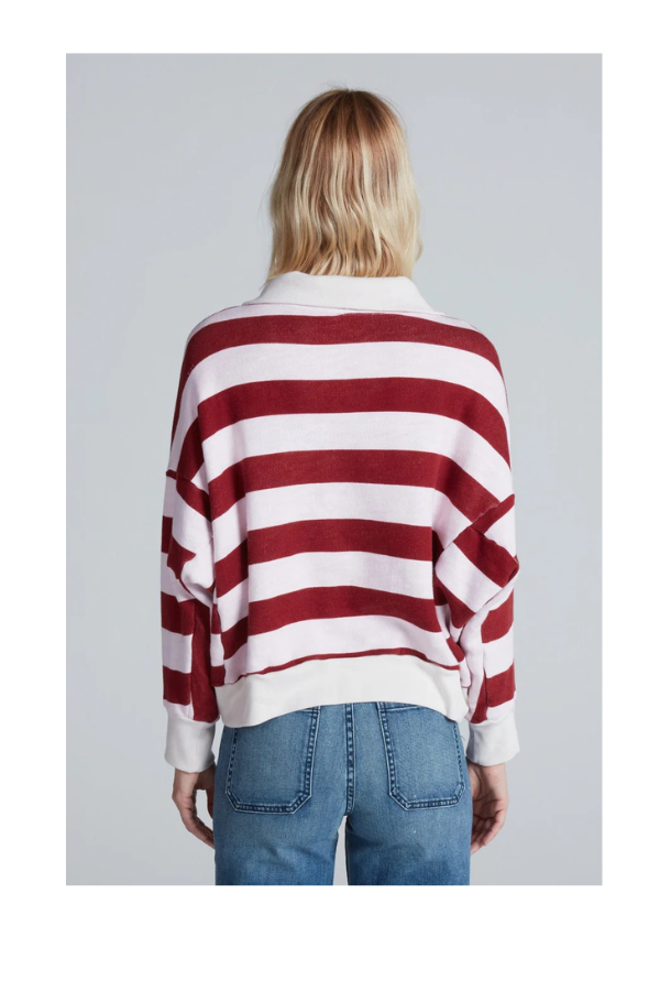 Polo Sweatshirt in Black Cherry/ Pink Stripe