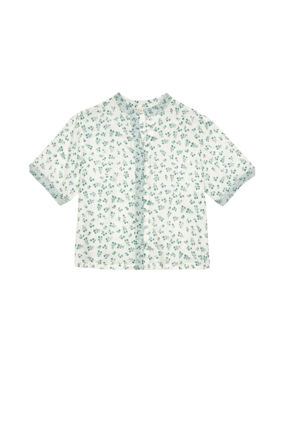 Edie Print Stitch Short Sleeve Top in Green