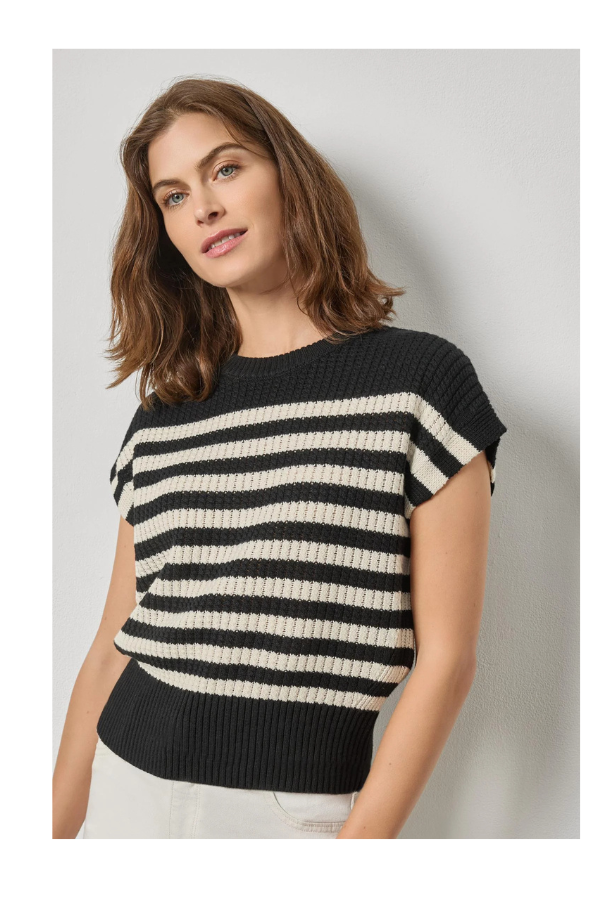 Textured Wedge Sweater in Jet Black Stripe
