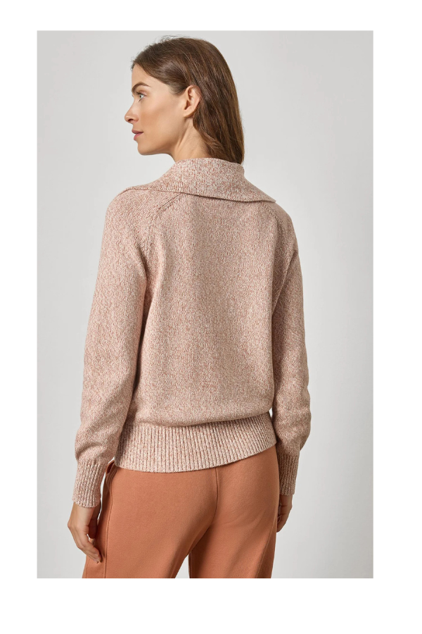 Lace Neck Polo Sweater in Driftwood Marl