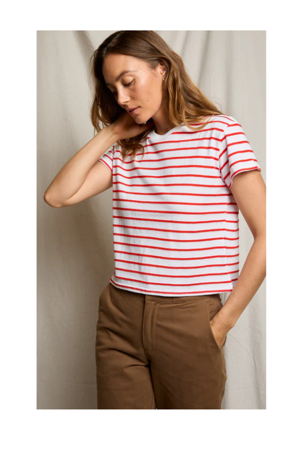 Everett Jersey Stripe Boxy Crewneck Tee in Tomato Stripe