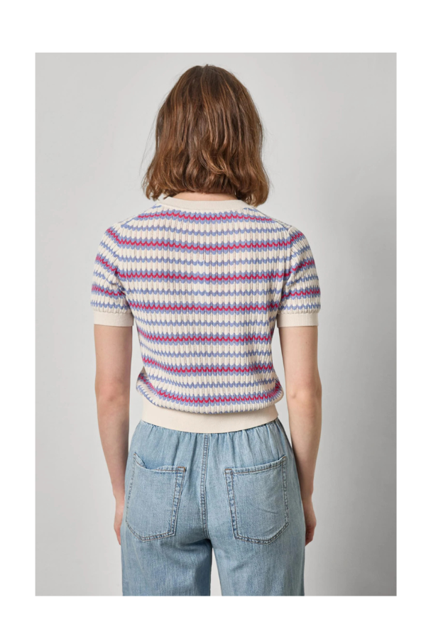 Novelty Stripe Crewneck Sweater in Azalea Scallop