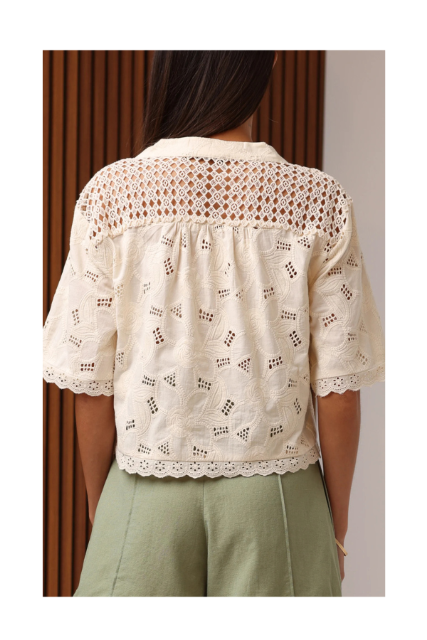 Elena Top in Ivory Eyelet