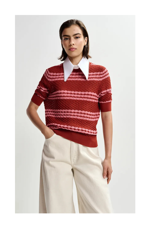 Jantasy Pullover with Collar in Burned Red