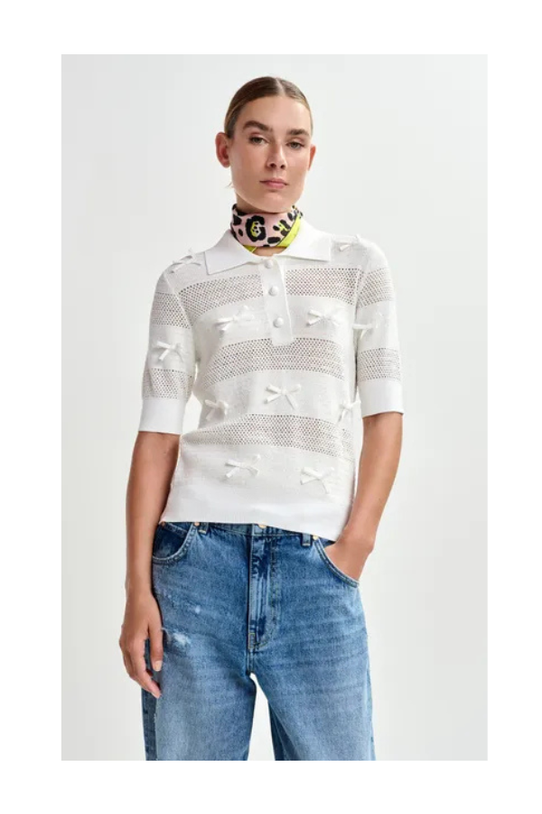 Jarts Knit Polo with Bows in Off White