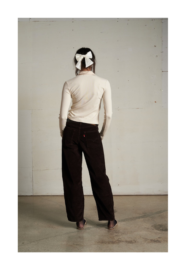 Amee Luxe Rib Long Sleeve Button Polo in Sugar