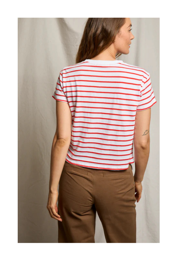 Everett Jersey Stripe Boxy Crewneck Tee in Tomato Stripe