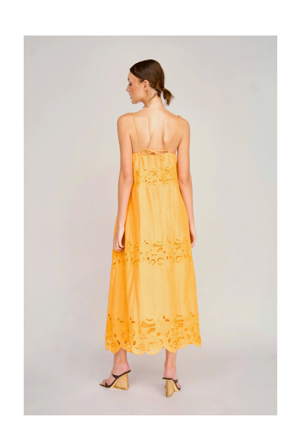 Ilio Dress in Marigold Embroidered Deco
