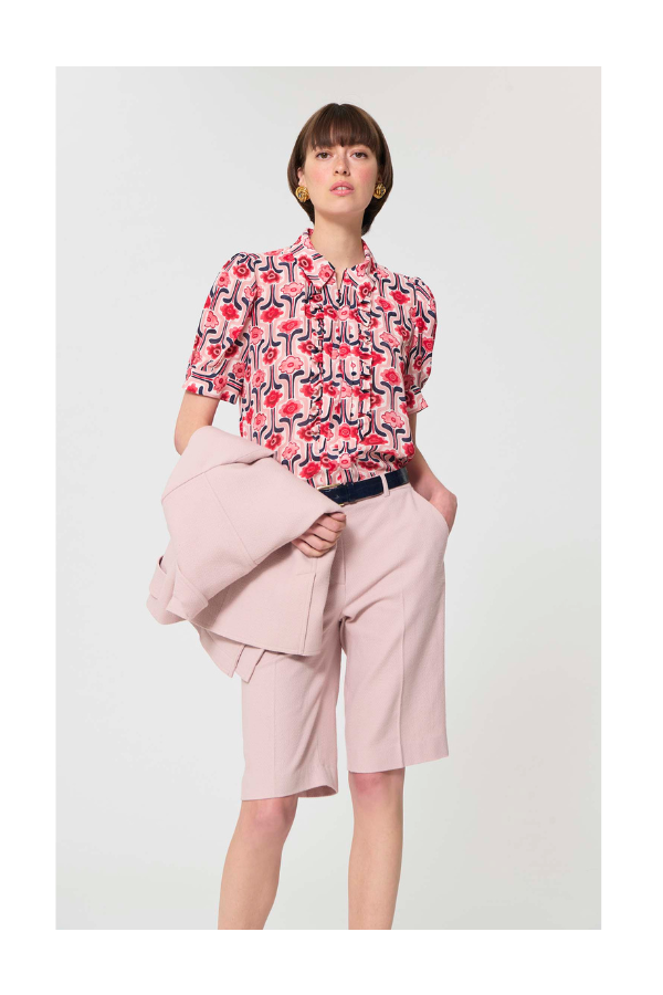 Top Theodora in Pale Pink Retro Print