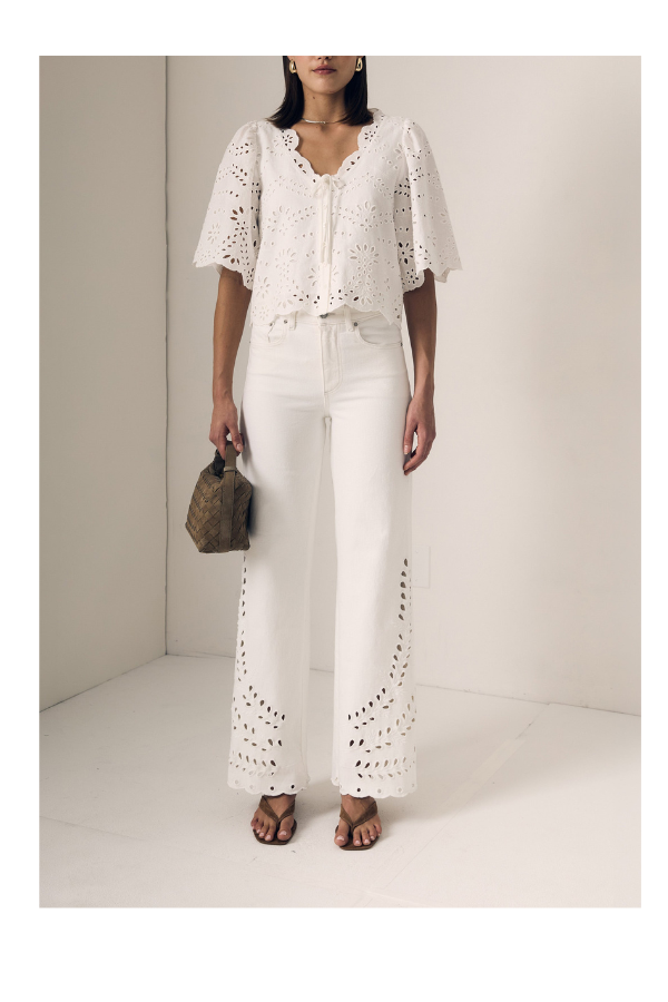 Column Eyelet Jean in White