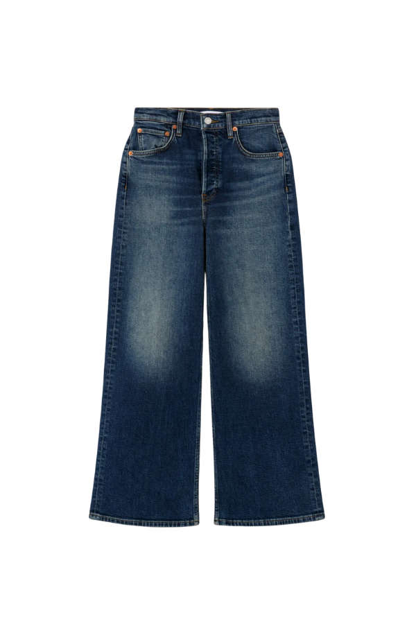 High Rise Wide Leg Crop Jean in Smoke Water