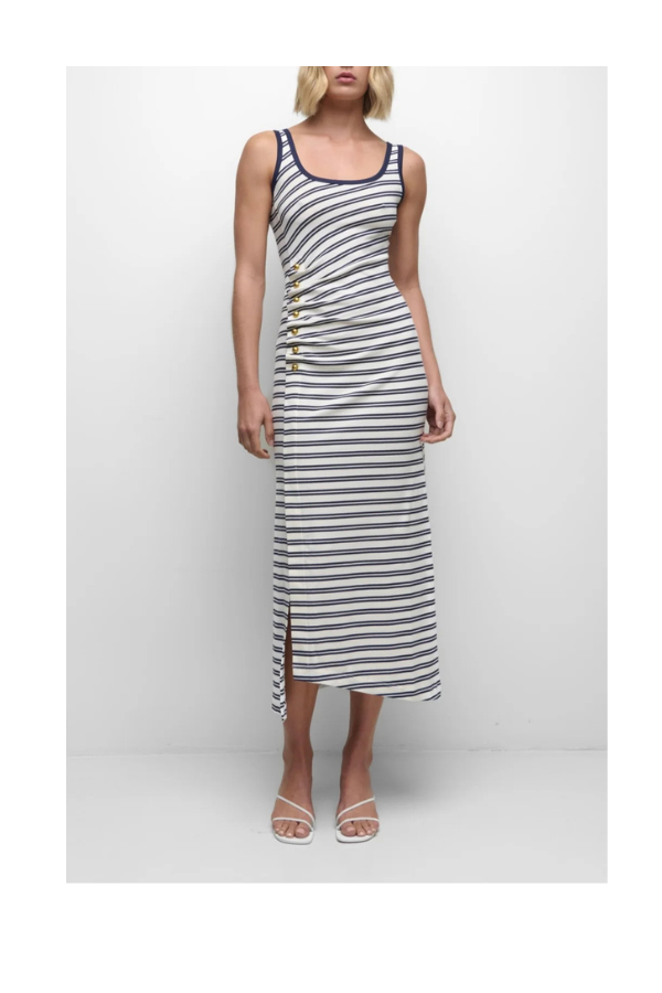 Becker Cotton Jersey Midi Dress in Midnight Stripe