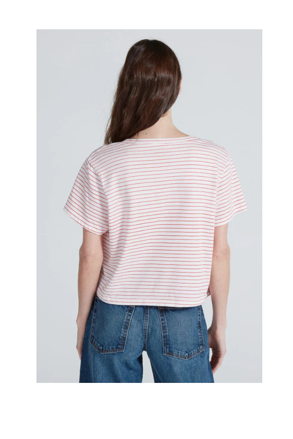 Shrunken V Tee in Double Red Stripe