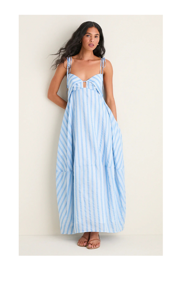 Melly Yarn-Dye Midi Dress in Oxford Blue Multi
