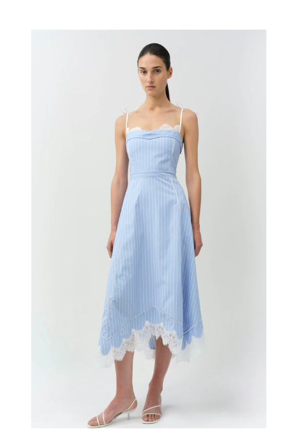 Avaleigh Cotton Lace Midi Dress in Oxford Blue Stripe