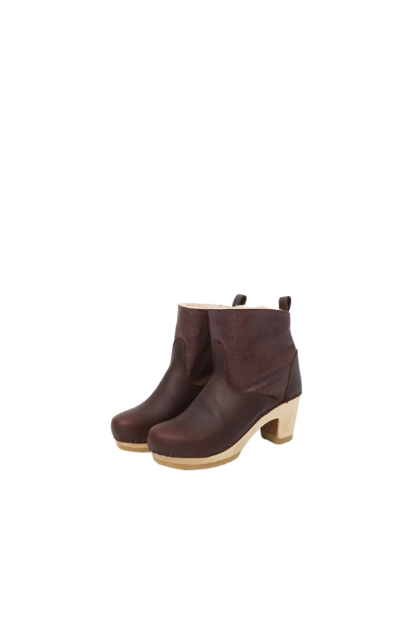 5" Pull on Shearling Clog Boot on High Heel in Spitfire/Molasses