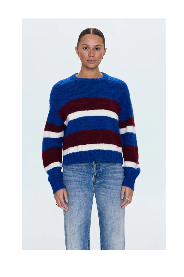 Adina Everyday Sweater in Azure Claret Stripe
