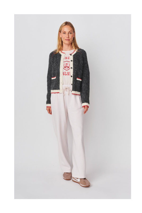 Raglan Cardigan Sweater with Contrast Tipping