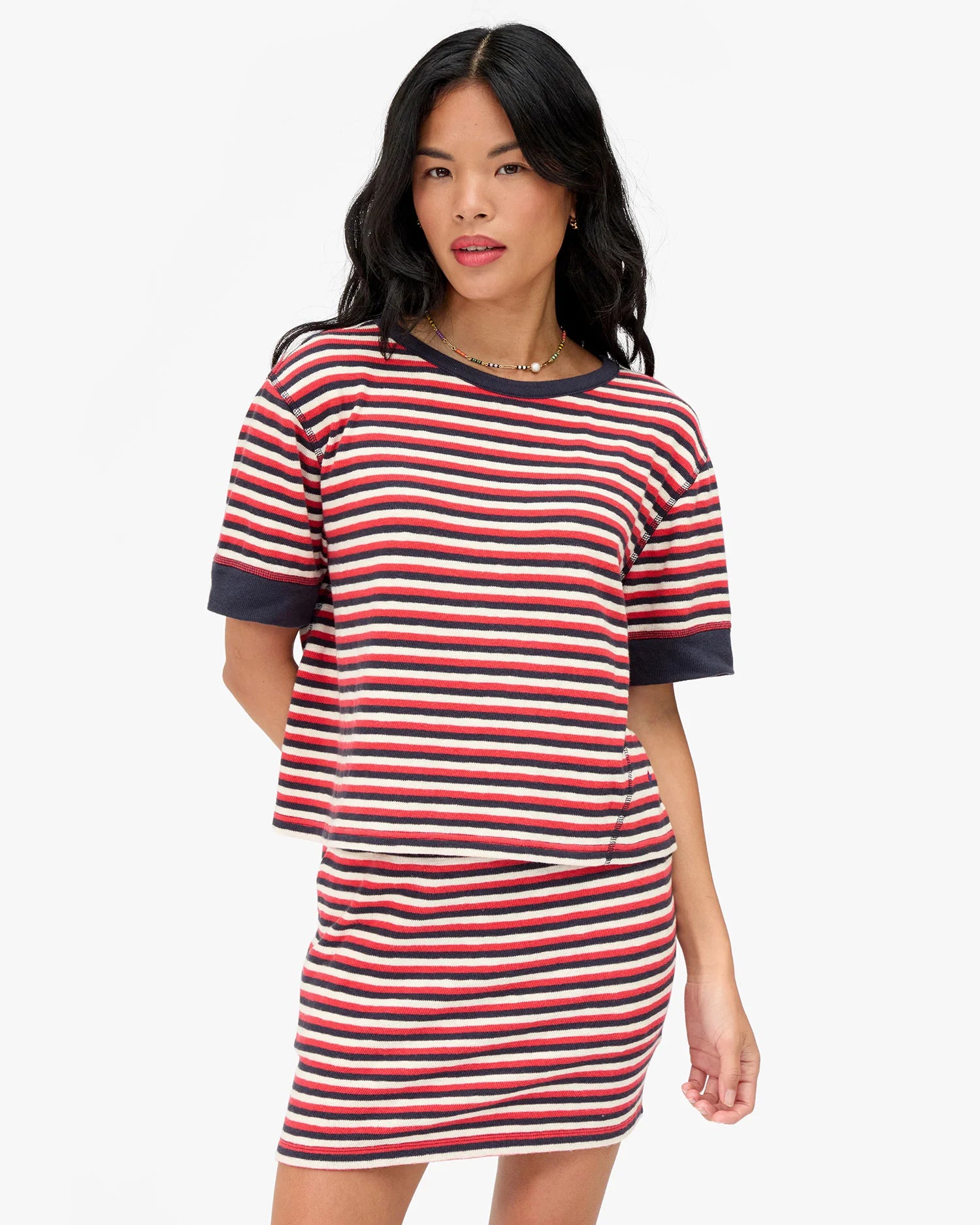 Le Bateau Tee Stripe in Navy/Cherry