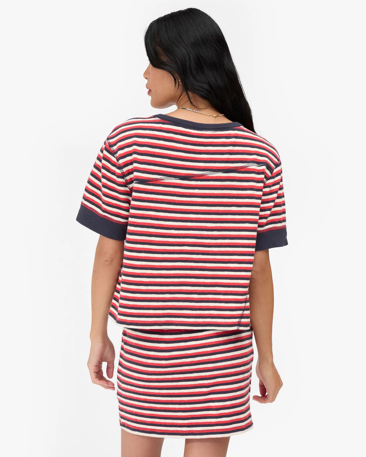 Le Mini Tube Skirt Stripe in Navy/Cherry