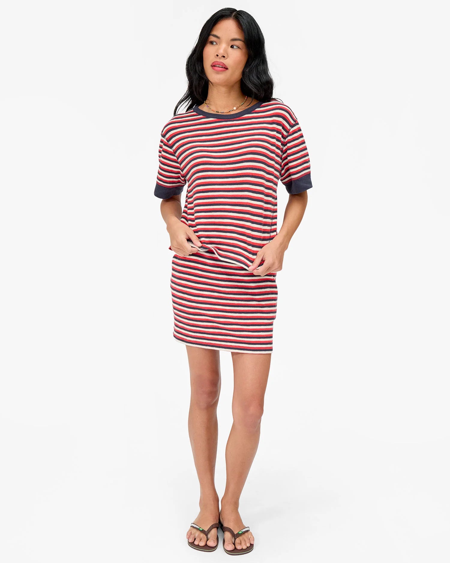 Le Mini Tube Skirt Stripe in Navy/Cherry