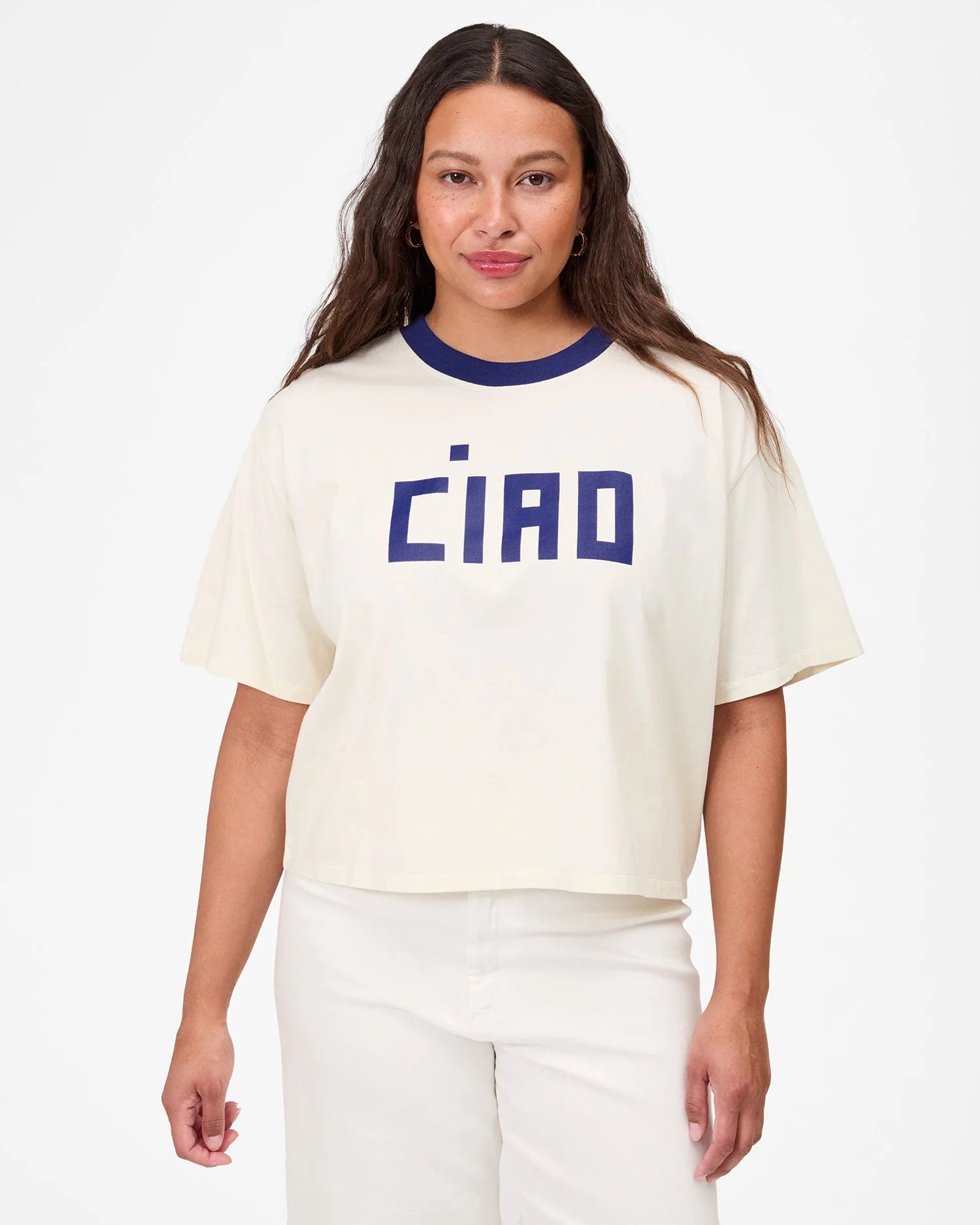 Le Carre Tee in Cream w/ Navy Block Ciao