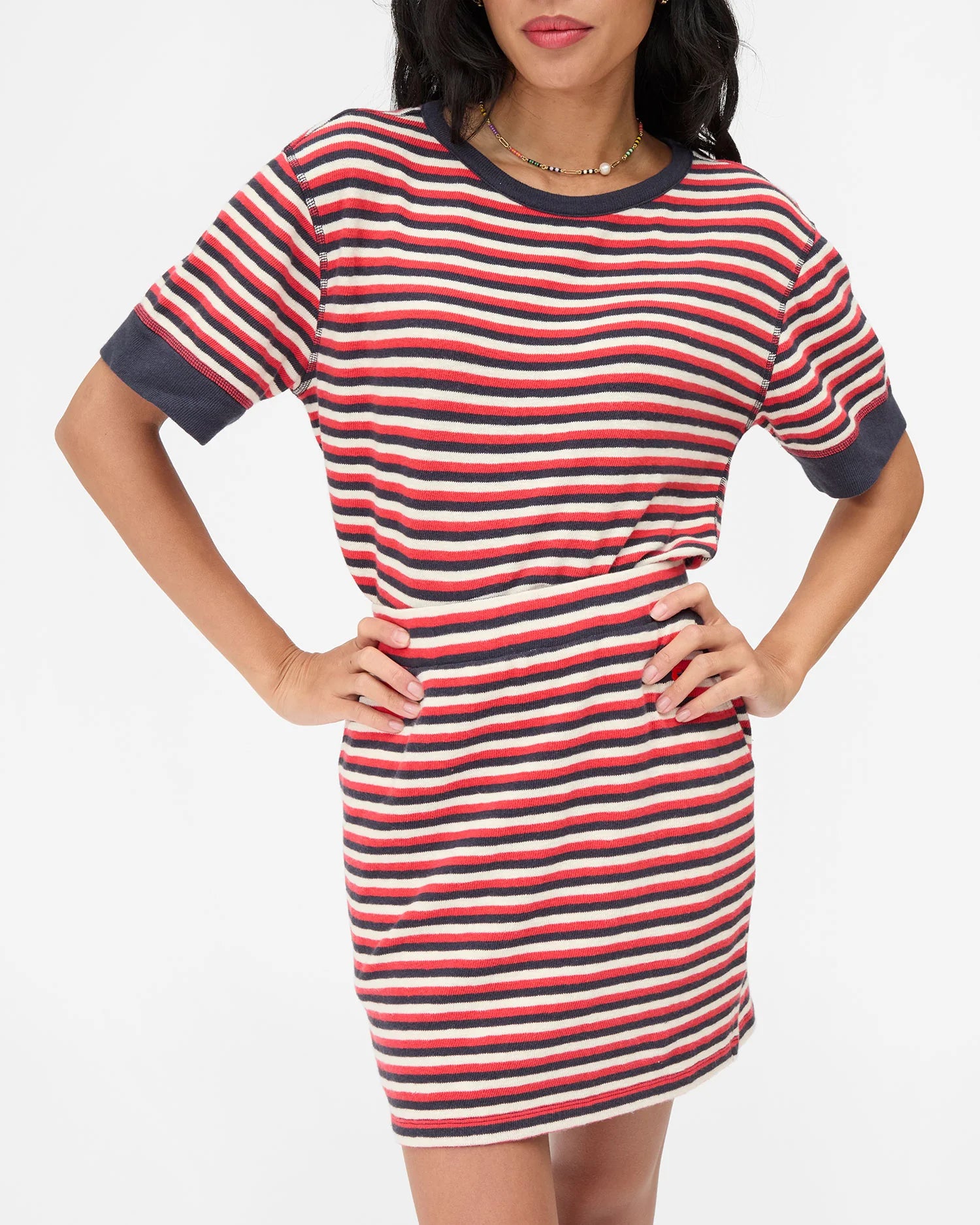 Le Mini Tube Skirt Stripe in Navy/Cherry