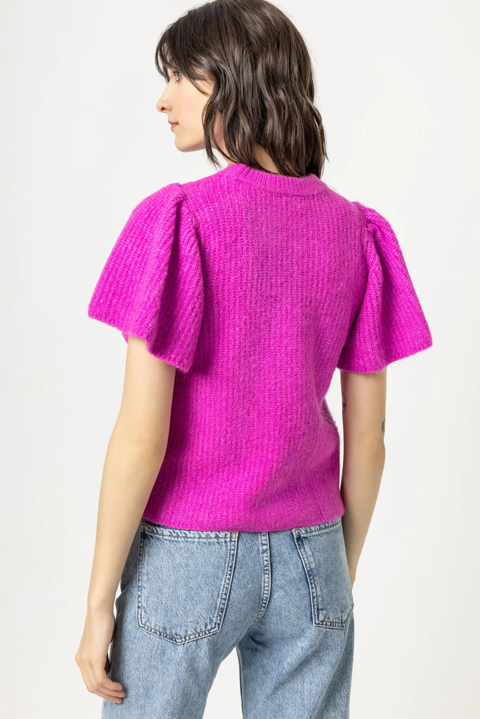 Flutter Sleeve Crewneck Sweater in Violet