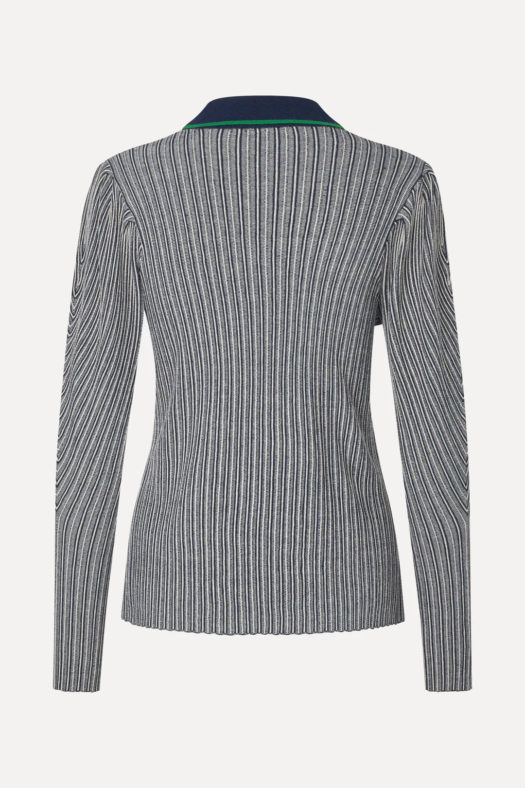Long Sleeve Knit Polo in Soft Striped Rib