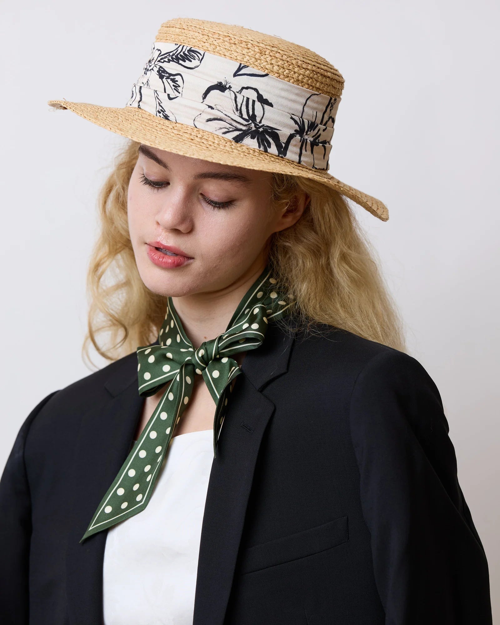 Retro Polka Silk Skinny in Dark Green