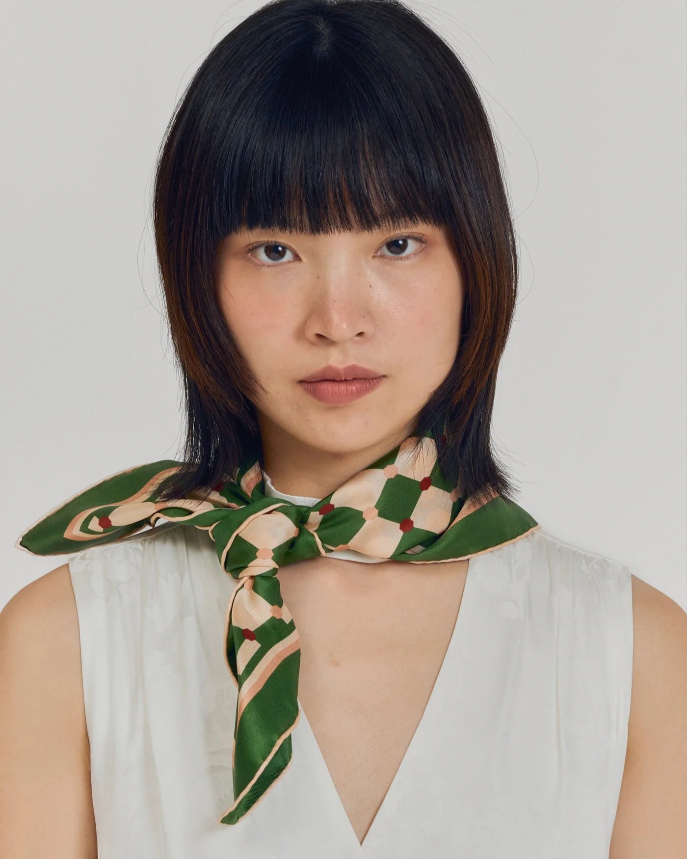 Checkerboard Silk Bandana Scarf in Green