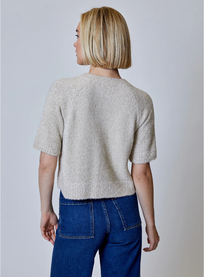 Shortsleeve Lurex Sweater in Winter White