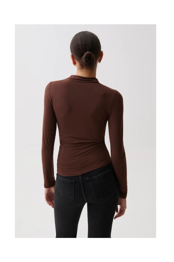 Nathalia Long Sleeve Draped Mock Neck Top in Woodland