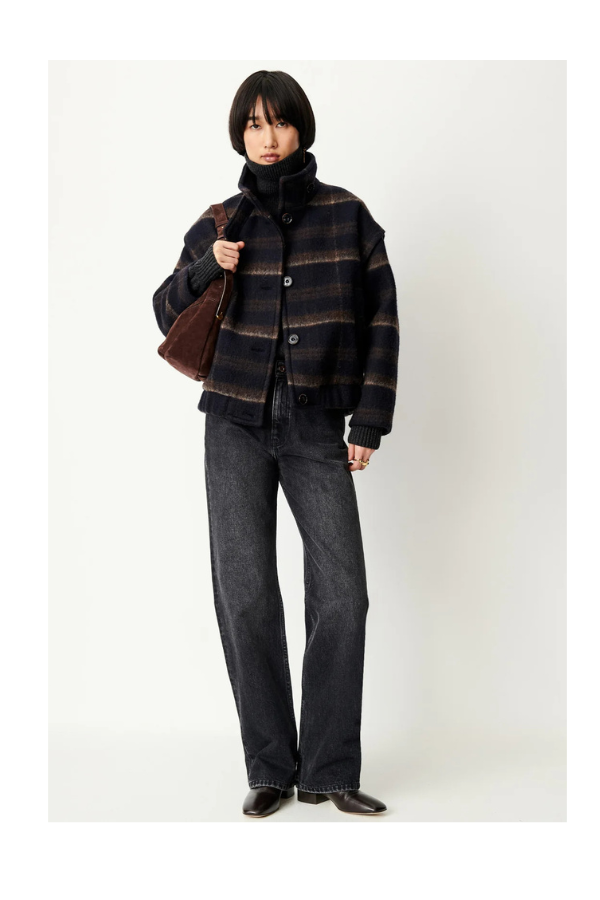Paolino Coat w/ Shoulder Pleats in Navypath
