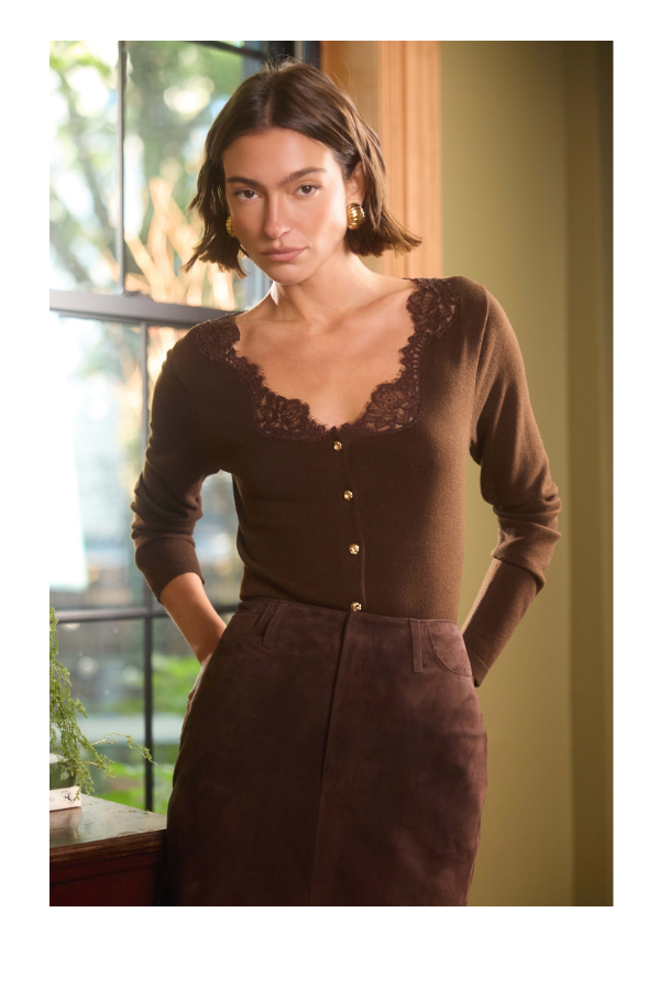 Eirene Lightweight Knit Cardigan in Umber