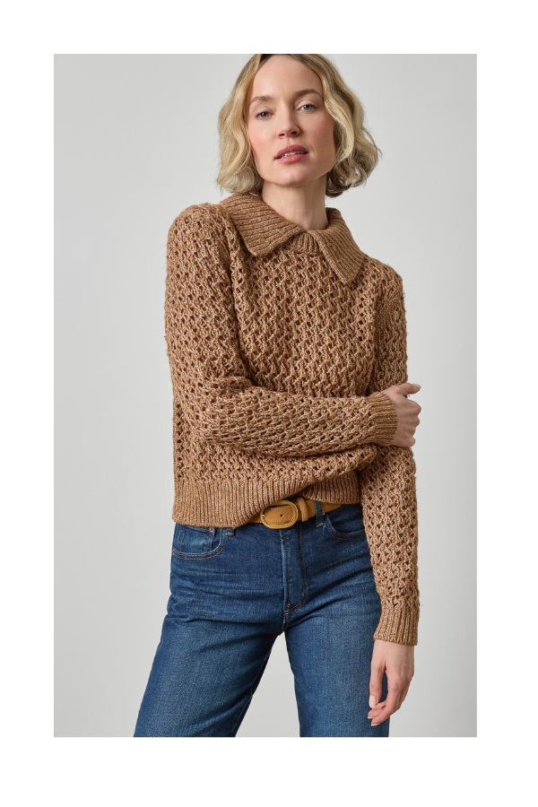 Textured Polo Sweater in Hazelnut