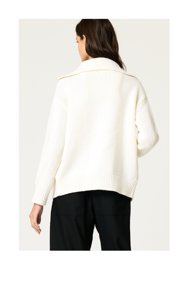 Button Up Turtleneck Cardigan in Ivory