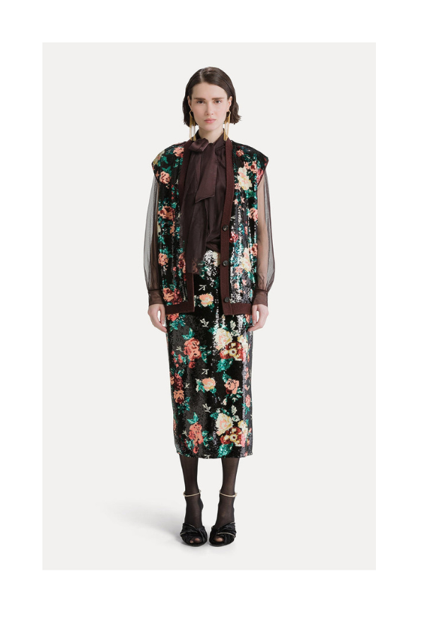 "The Queens Garden" Sequins Chic Pencil Skirt in Bouquet
