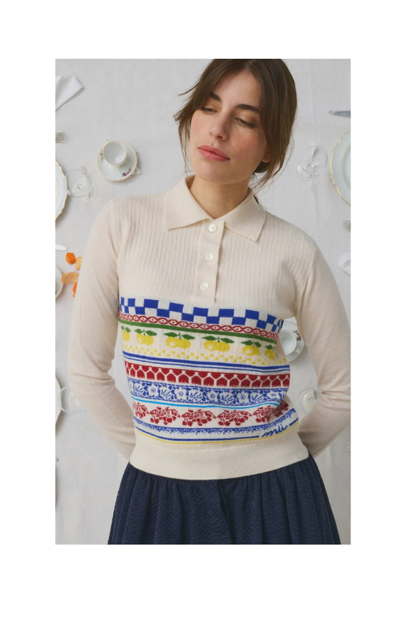 Polo Sweater in Off White